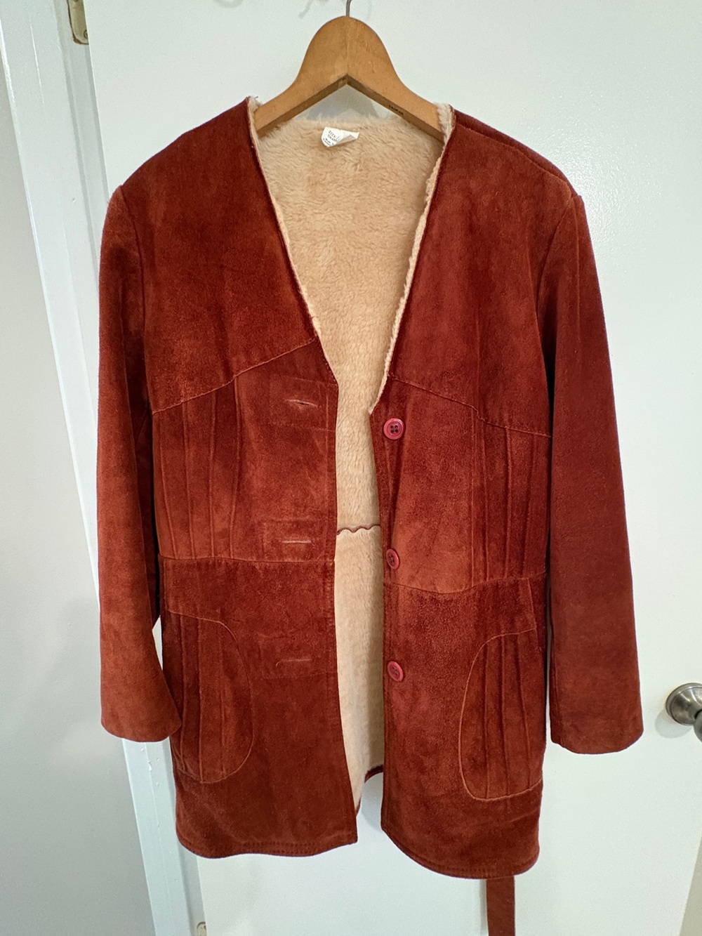 Vintage cognac brown suede belted coat